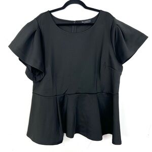 Eloquii Peplum Top Black Flutter‎ Sleeve Blouse Plus Size 22 Party Cocktail